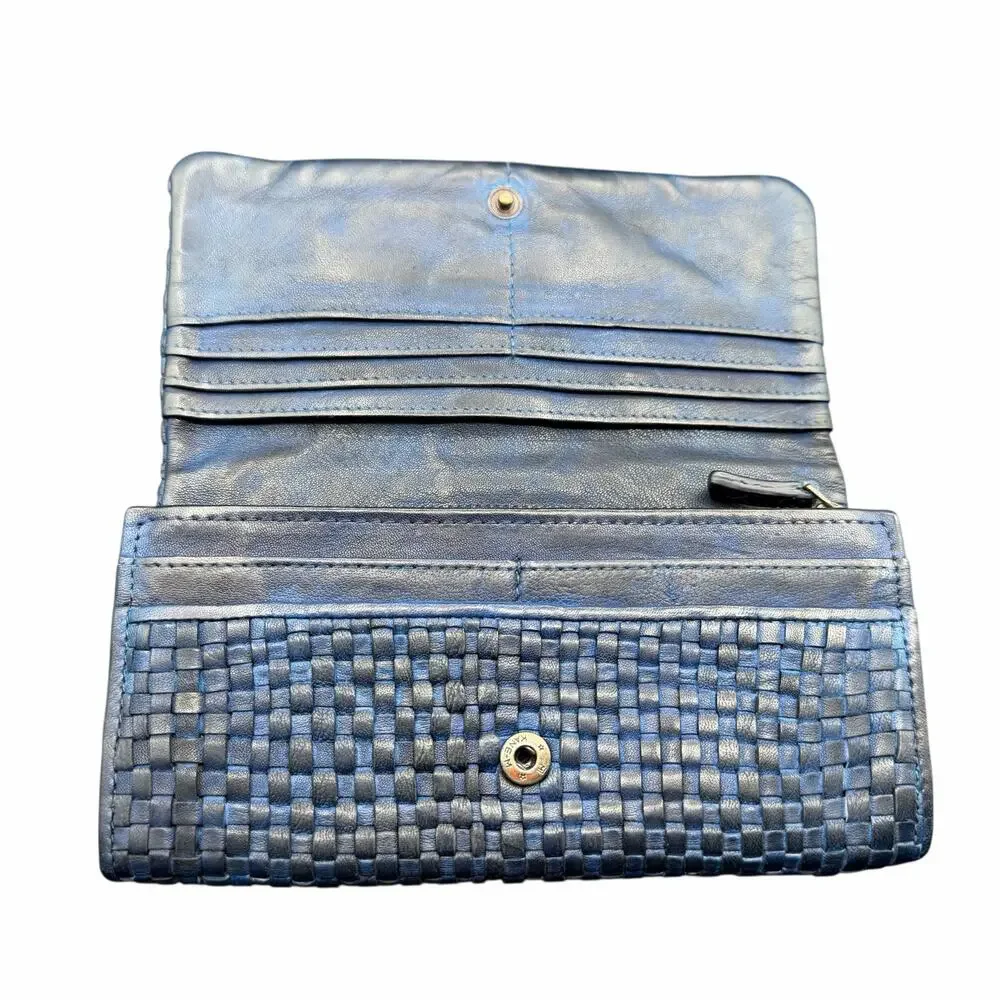 Juice Vera Pelle Blue Woven Leather Clutch Wallet Italy